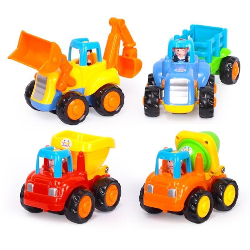 4 Pieces Kids Friction Power Car Set Tractor Concrete Mixer Dumper Bulldozer