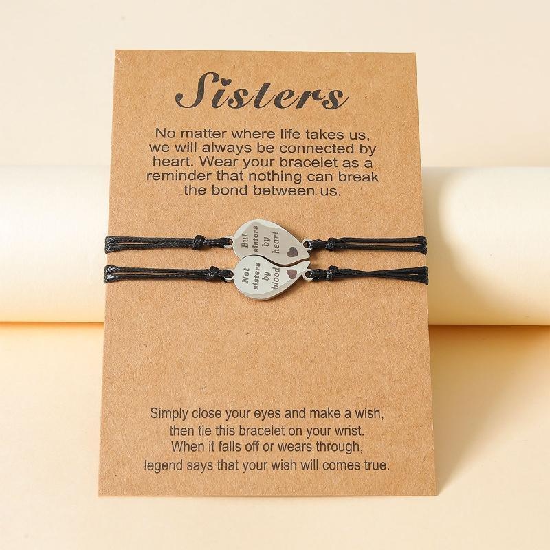1 Pair Best Friends Matching  Heart Bracelets Set Sisters Twins Stainless Steel