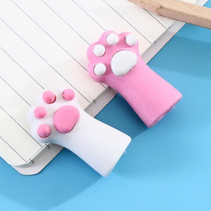 Set of 3Pcs Cartoon Kitten Paw Eraser Decorative Pen Caps Easy Erasing Non-toxic