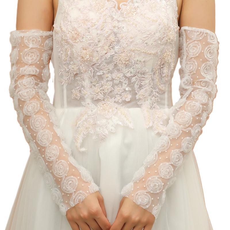 Stero Rose Decor Lace Glove White Long Sleeve Wedding Party Gloves for Girl