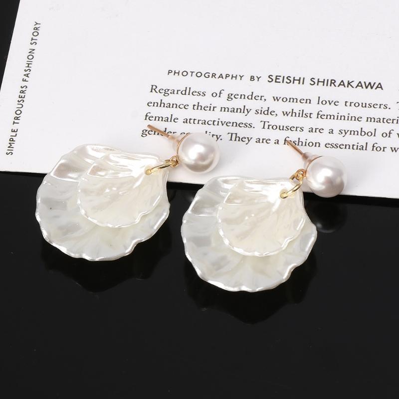 Creative Imitation Shell Double Layer Earrings Petal Stud Earring for Daily Wear