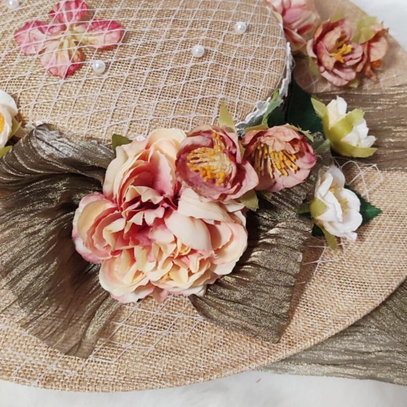 Summer Women Lolita Hat Leisure Hat Outdoor Sunscreen Sunshade Flower Flat Hat