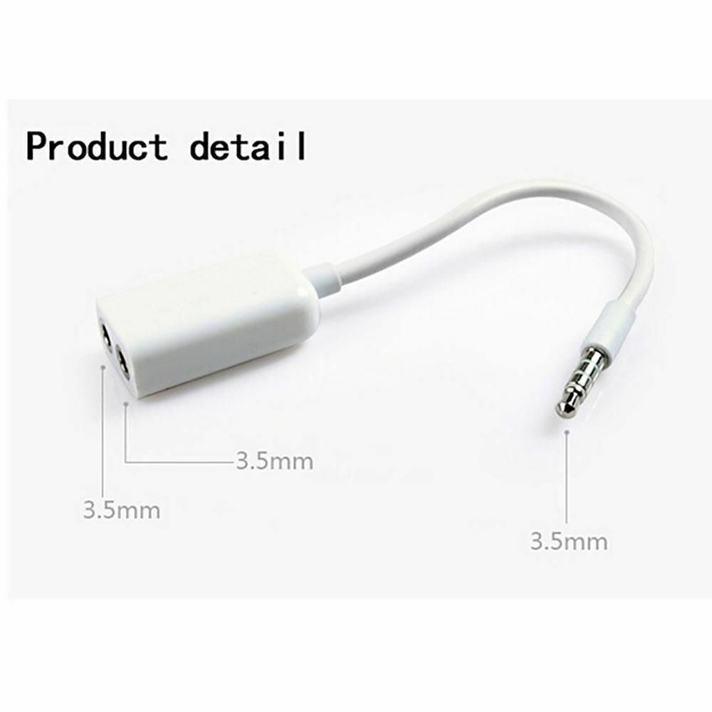 Plug Extension White 1 Male To 2 Female Audio Cable 3.5mm Headphone Y Splitter