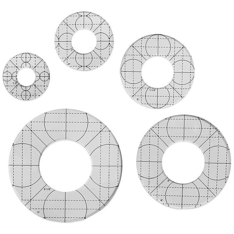 5pcs Circles Templates Quilting Frames Non-Slip Sewing Rulers Low-handle Quilted