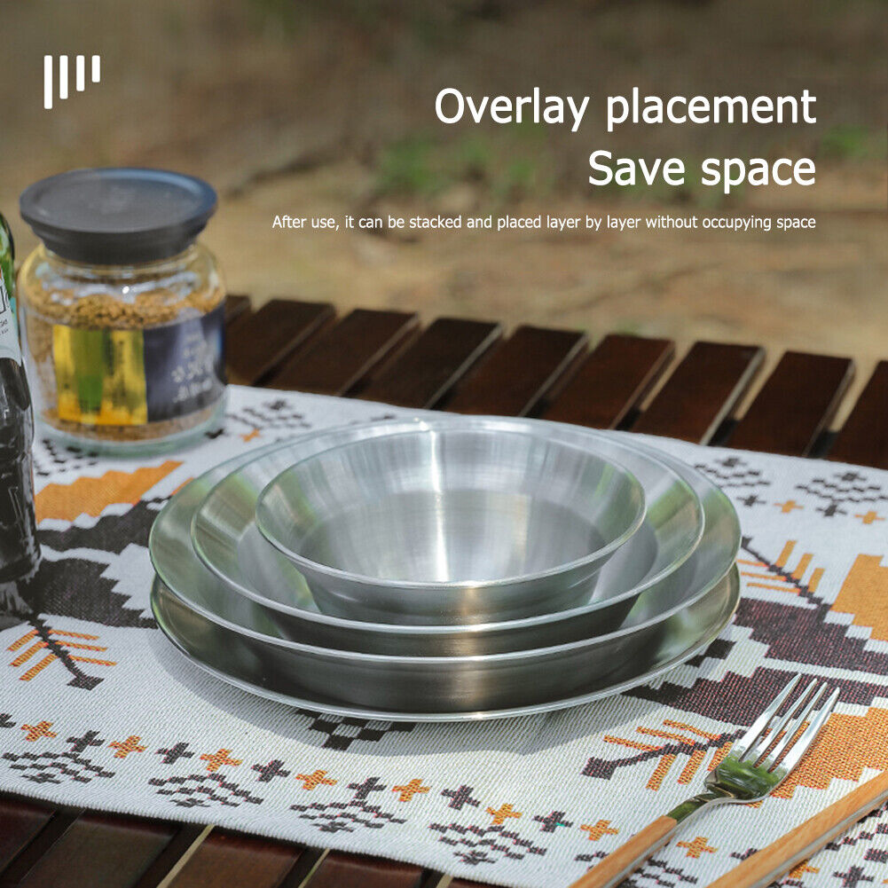 4pcs/Set Outdoor Stainless Steel Dinner Plate Barbecue Picnic Dish Bowl