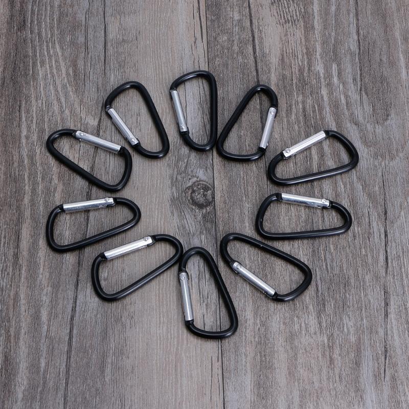 10PCS Black D Carabiner Camp Spring Snap Clip Hook Keychain Climbing Hiking
