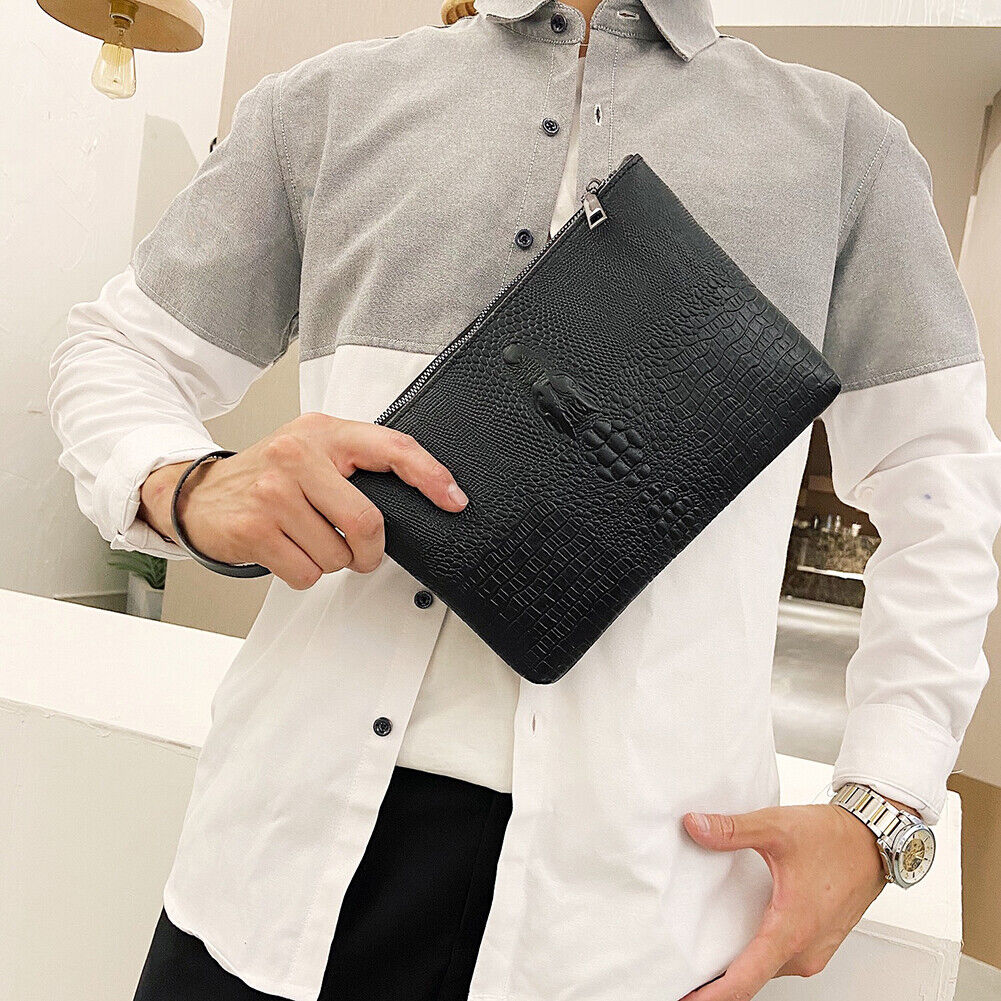 Fashion Alligator Leather Men Wallet Solid Business Purse Zipper Clutch Bag