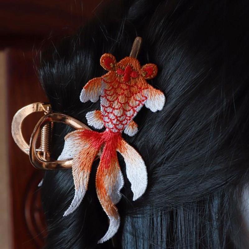 Alloy Hair Clip for Women Large Embroider Koi Barrettes Non Slip Hair Jaw Clip