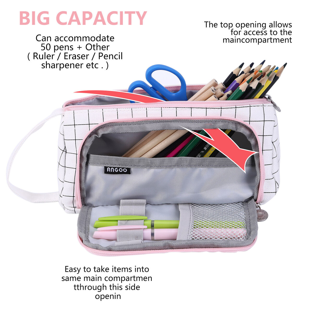 Large Capacity Pouch Holder-Pencil Case Linen Cosmetic Bag with Zipper