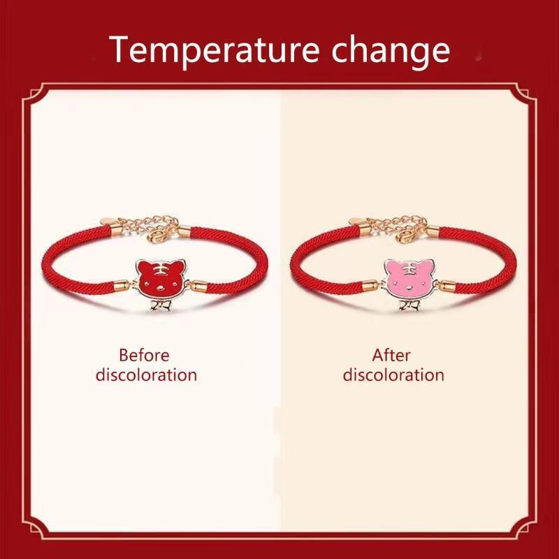 Unique Discoloration Charm Bracelet Red String Bracelet with Tiger Pendant Girls