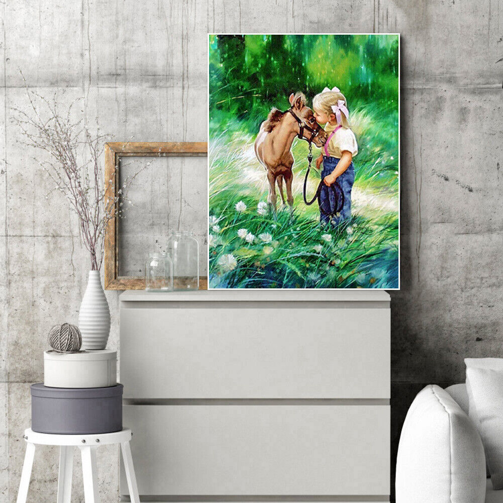 Donkey and Girl DIY Diamond Painting Cross Stitch Embroidery Mosaic Picture