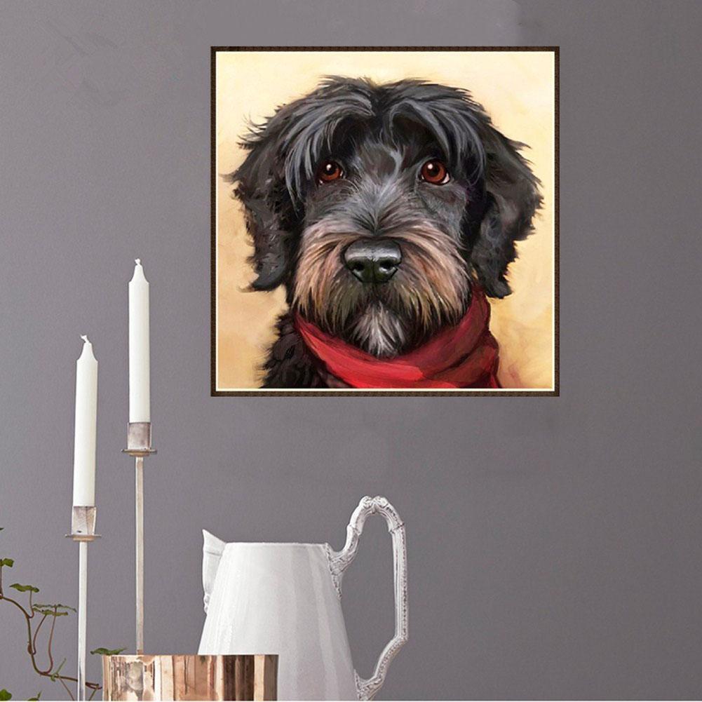 Black Dog 5D DIY Round Diamond Painting Embroidery Needlework Home Decor