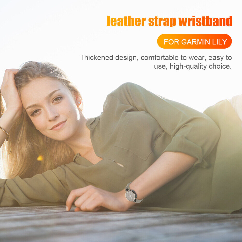 Smart Watch Strap for Garmin Lily Woman Leather Watch Band w/ Tool (Khaki)