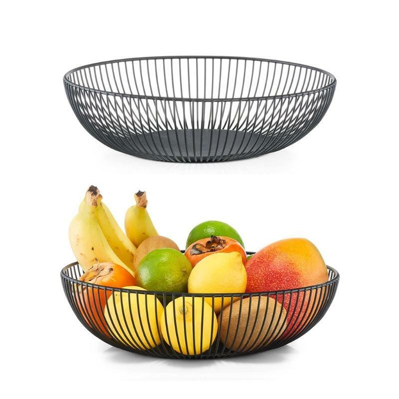Wrought Iron Fruit Basket Metal Wire Round Openwork Drain Bowl Snacks Storage