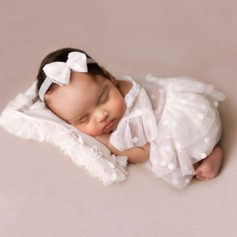 Newborn Photography Clothing Bow Headband+Dress+Pillow 3Pcs/set Baby Girl Gift