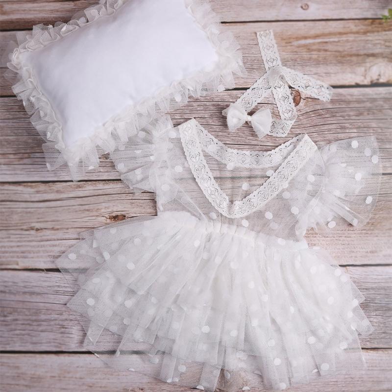 Newborn Photography Clothing Bow Headband+Dress+Pillow 3Pcs/set Baby Girl Gift
