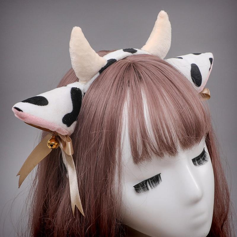 Plush Animal Cow Ears Headdress Lolita Headwear Long Tail Furry Hair Hoop