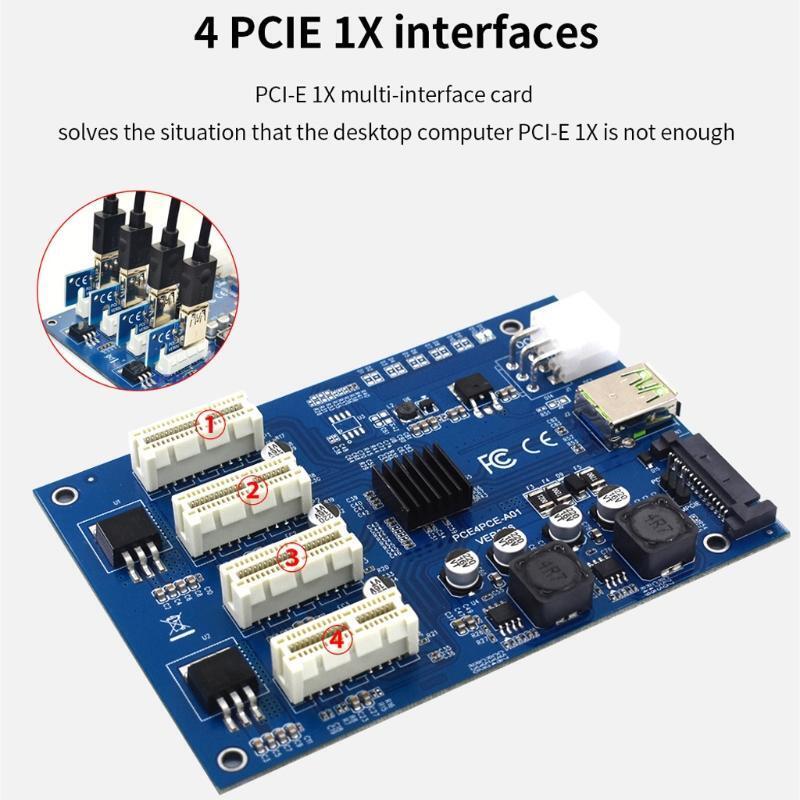 009S PCI-E Riser Card Set PCIe 1X to 4 Port 1X X4 X8 X16 Adapter Multiplier Pcie