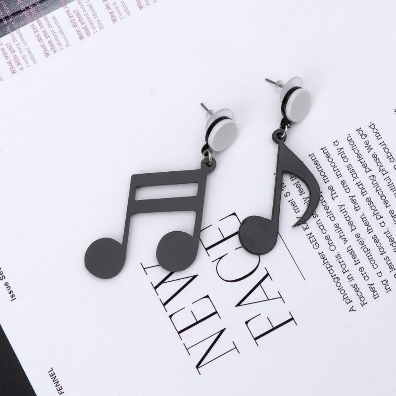 Black Musical Note Women Girls Asymmetric Acrylic Drop Earrings Fashion Jewelry