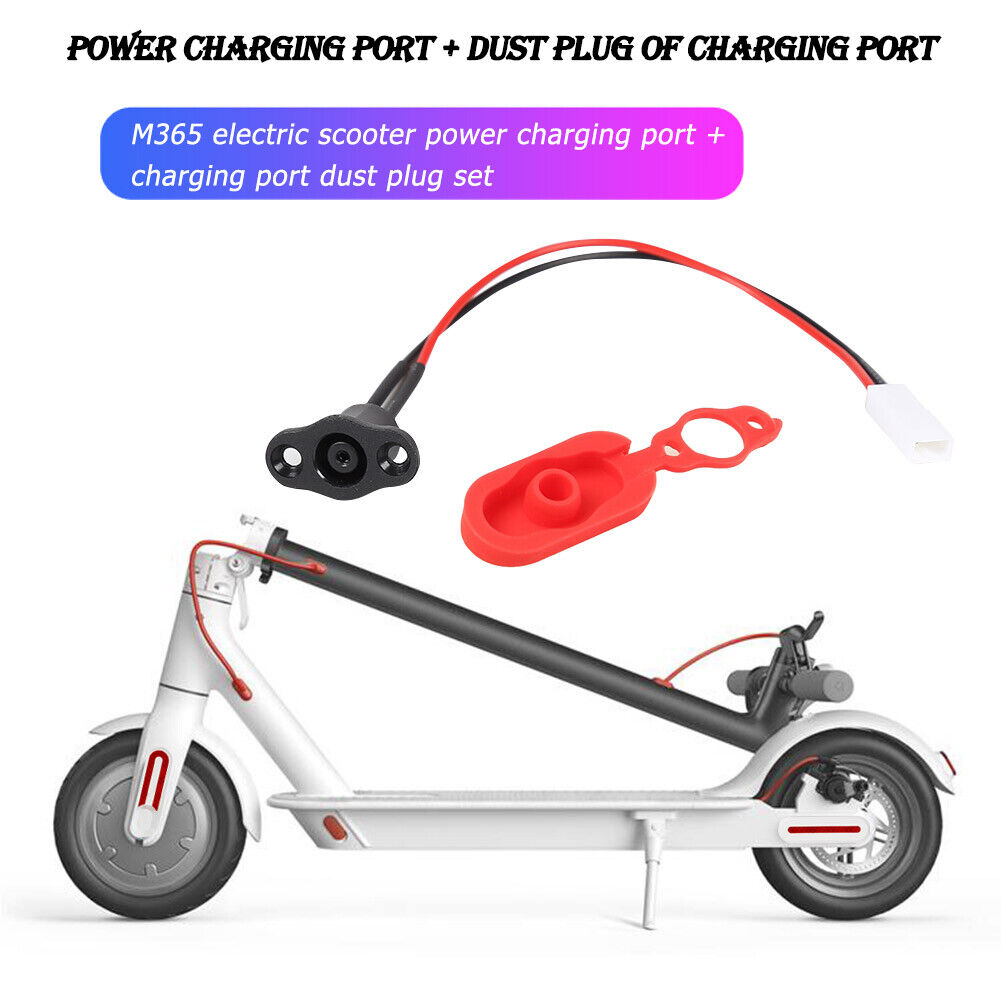 Electric Scooter Power Charger Cord Cable+Charging Port Plug Cover for M365