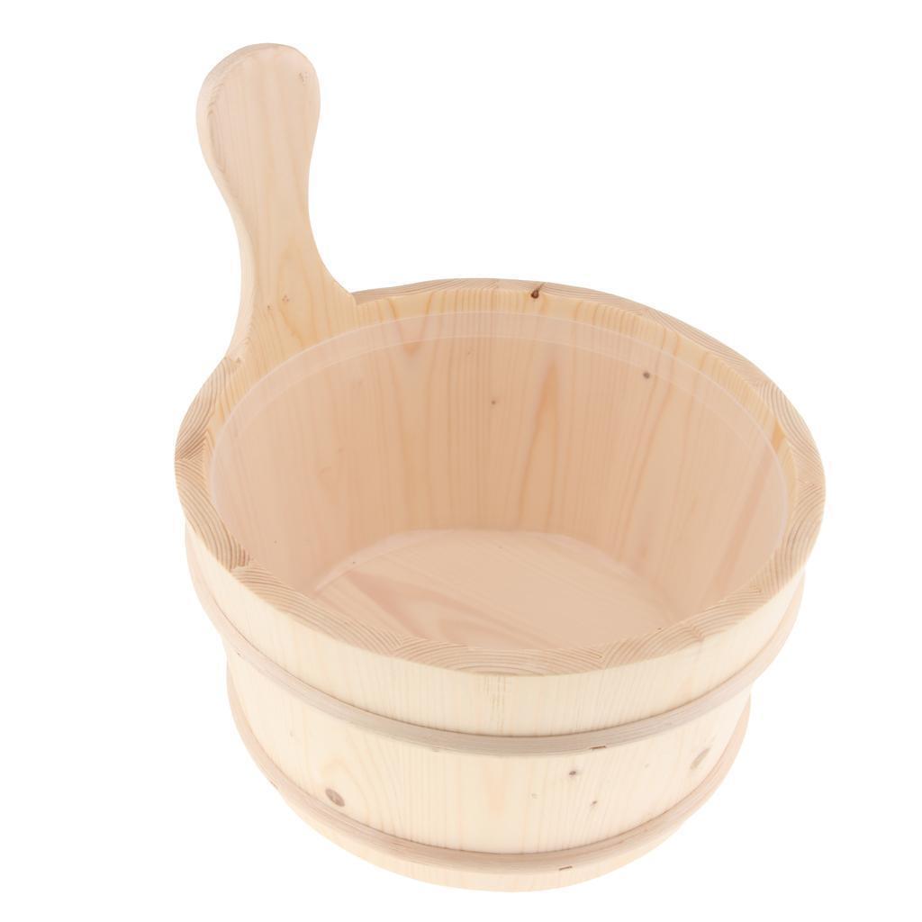 Handmade Solid Natural Wood Sauna Bucket and Ladle for Beauty SPA Tool Kit