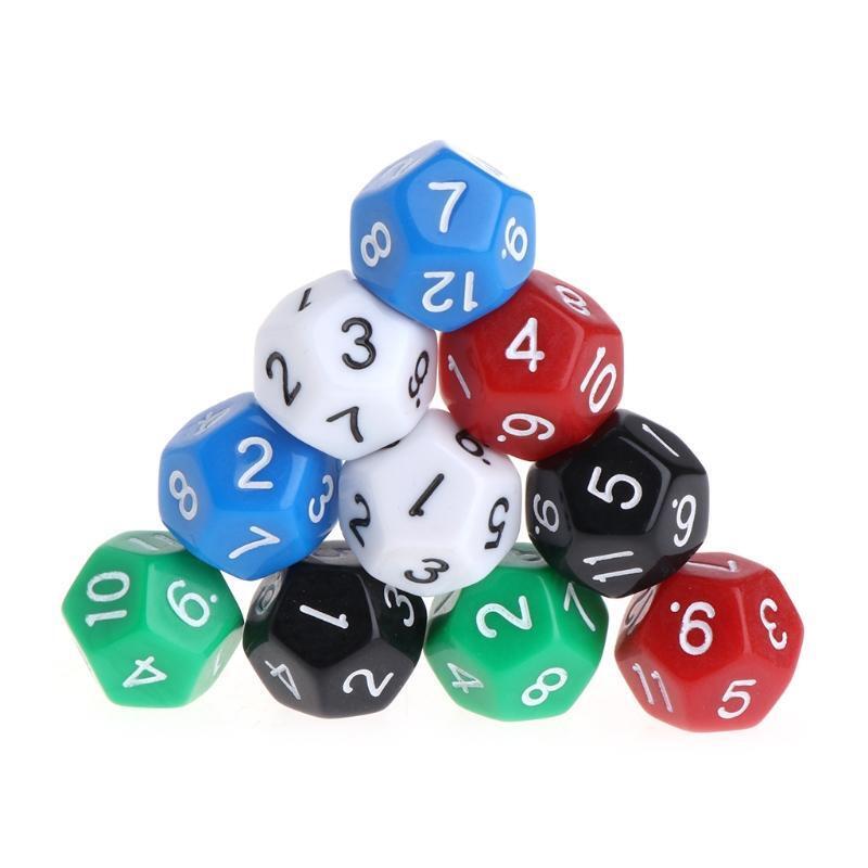10pcs 12 Sided Acrylic Number Dice Family Party Bar Night Club Board Game