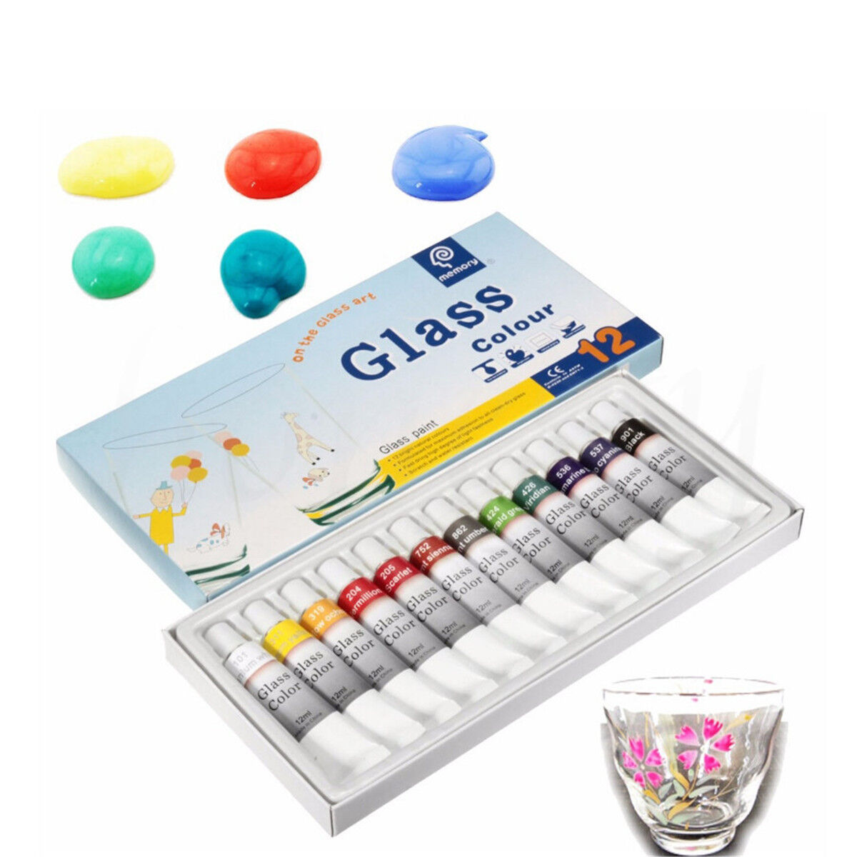 12 Color 12mL Waterproof Non Toxic Glass Paint Tube Set Stain Glass Painting Kit
