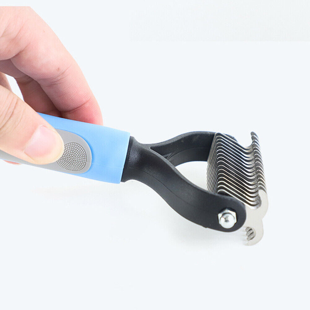 Hair Removal Comb for Dogs Cat Double-sided Dematting Pet Brush (Blue L)