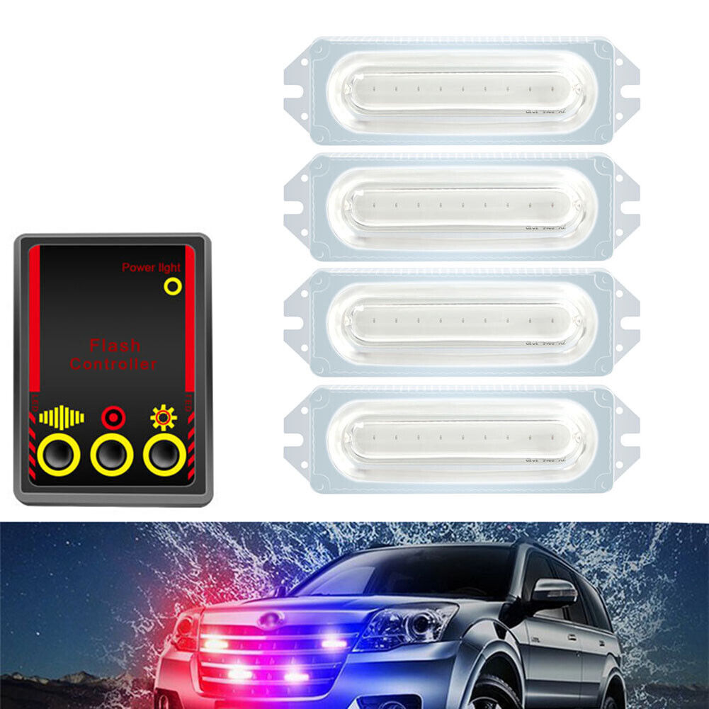 12V 1 to 4 COB LED Car Motorcycle Strobe Light Grill Flashing Lamp (White)