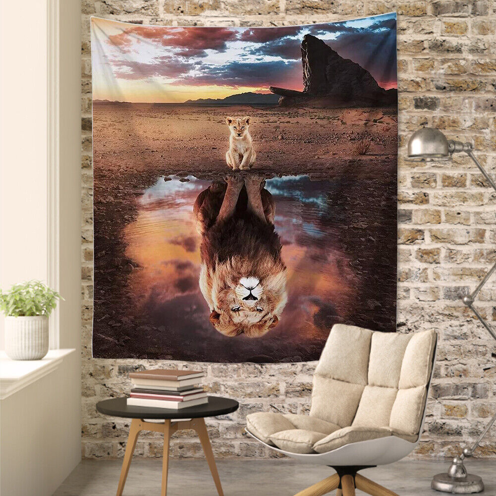 Lion Reflection Tapestry Hanging Carpet Dorm Decor Wall Blanket (145x200cm)
