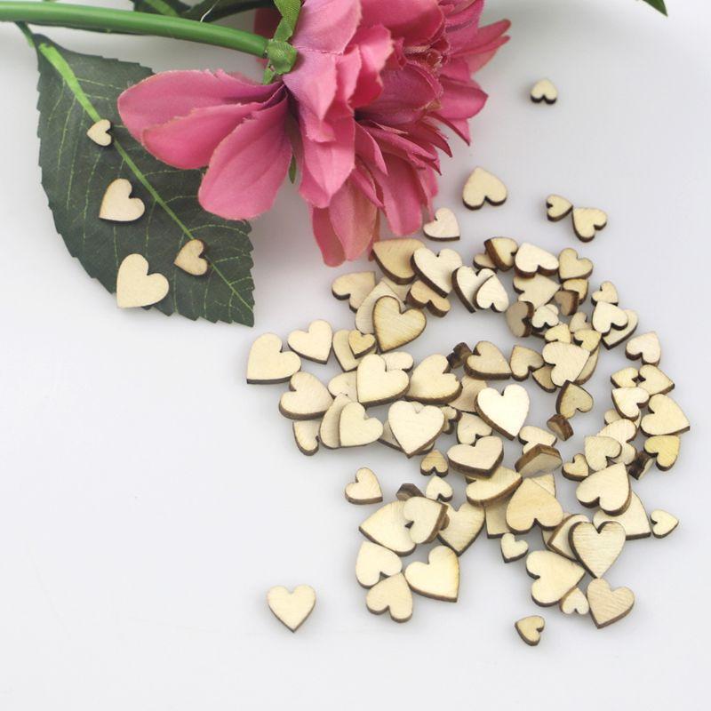 100pcs Mixed Love Heart Shape Wooden Wedding Table Scatter Decor Rustic Crafts