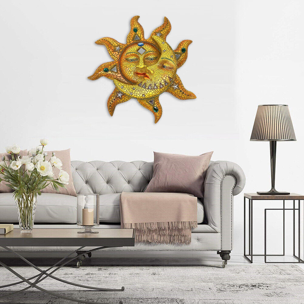 Metal Sun Moon Art Crafts Rust-proof Wall Ornament Gift Home Garden Decor