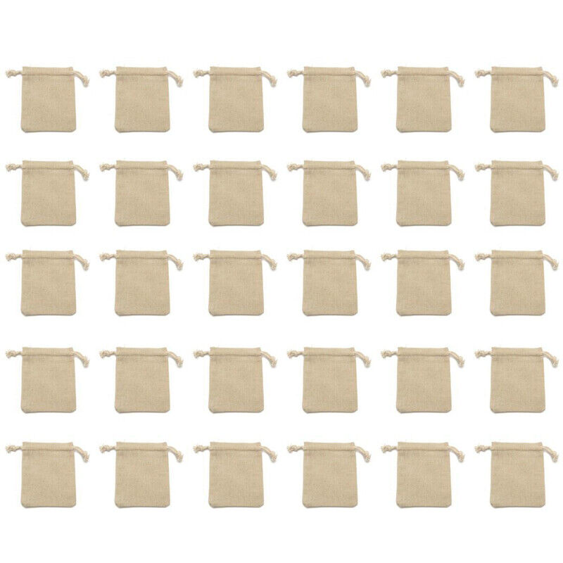 30pcs Bag Natural Linen Pouch Drawstring Burlap Jute Sack Drawstring Gift Bags-
