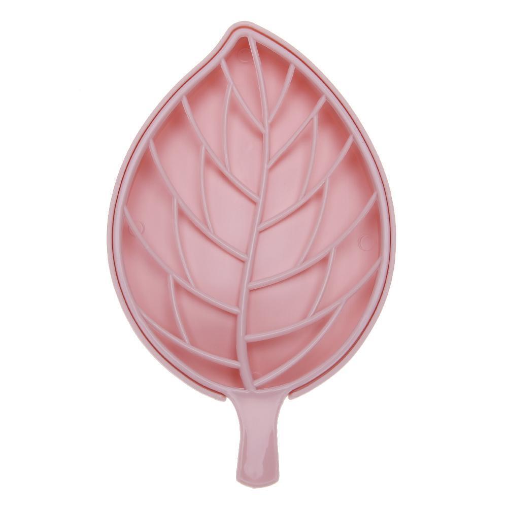 Double Layer Leaf Shape Drain Soap Box Soap Storage Holder Container(Pink)
