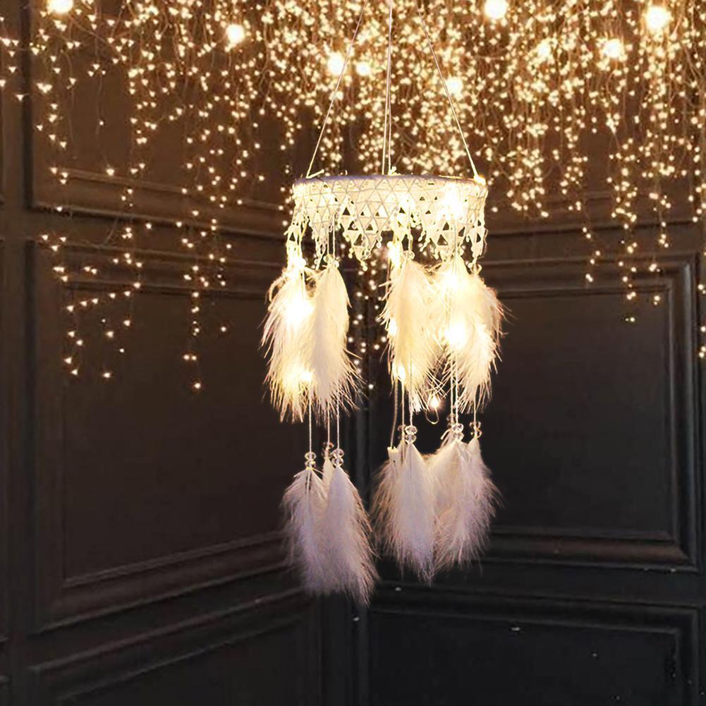 Feathers Stars Moon Dream Catcher LED Light String Hanging Pendant (White)