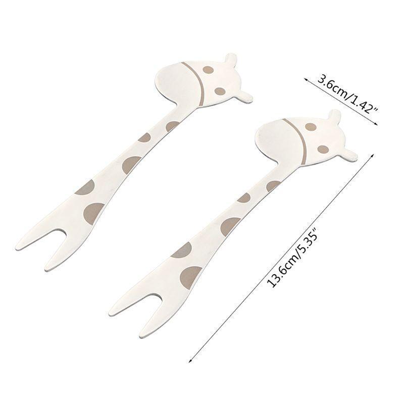 Stainless Steel 2 Tines Giraffe Fork Dessert Cake Fruit Salad Cutlery Flatware