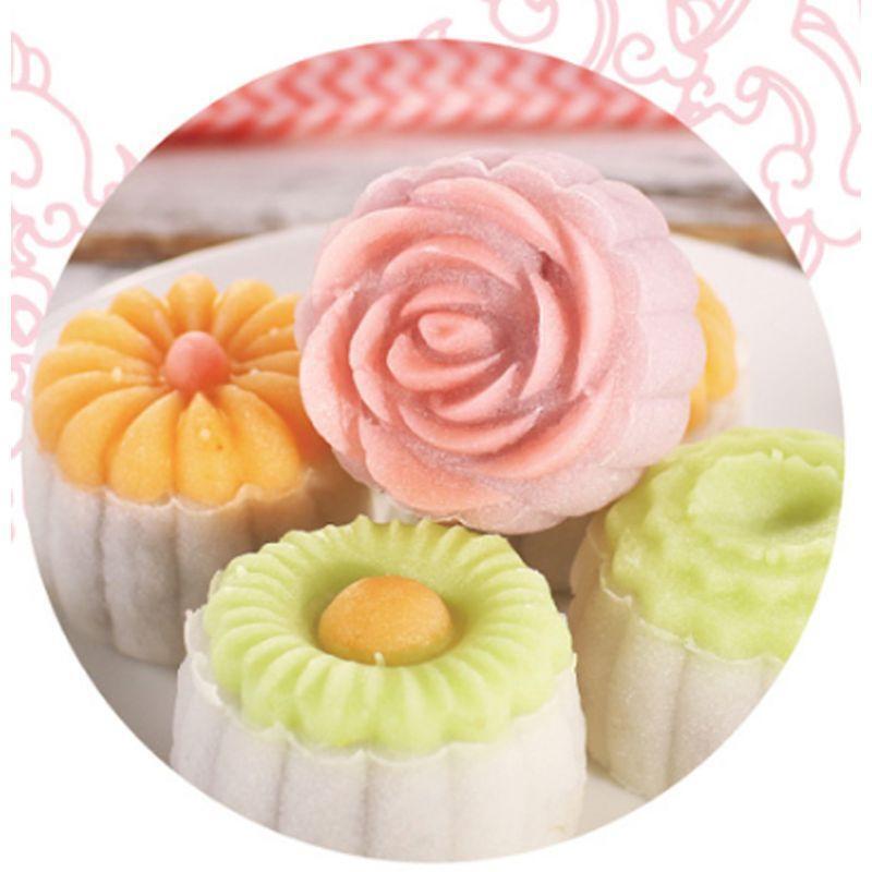 50g Mooncake Mold with 6pcs Flowers Stamps Hand Press Moon Cake Pastry Mould DIY