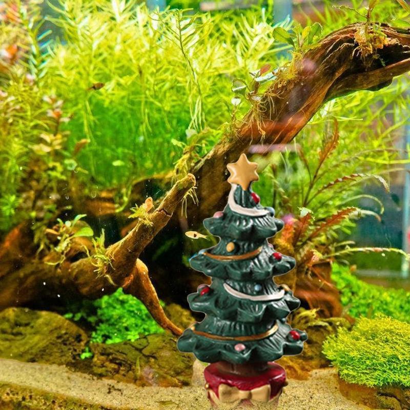2 Pieces/Set Mini Xmas Tree Gift Box Statue Creative Aquarium Fish Tank Statue