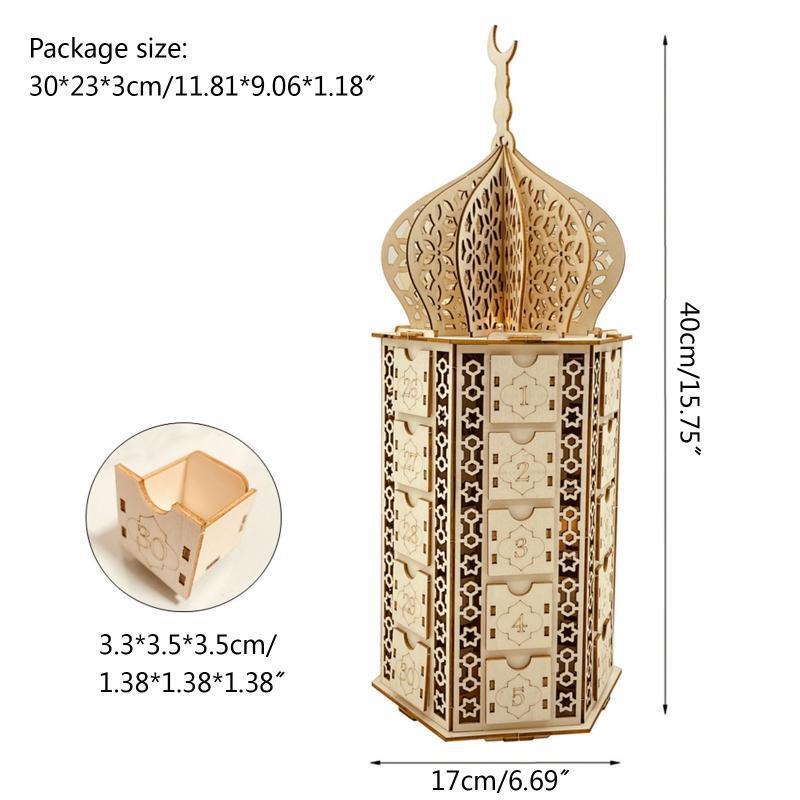 Eid Mubarak Palace Wooden Ornament Led Lantern Calendar Cabinet Crafts