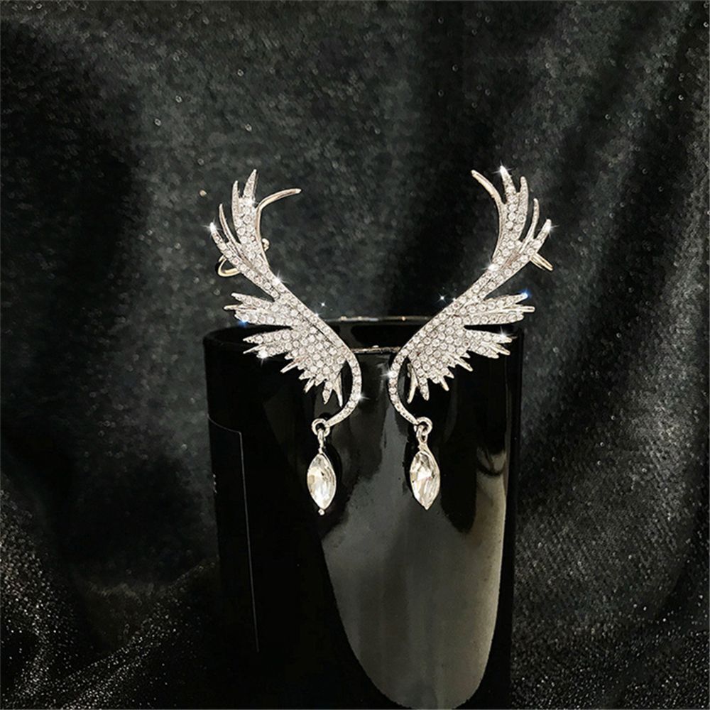 Earrings Zircon Dangle Drop Ear Clip Ear Stud Rhinestone Angel Wings Earrings
