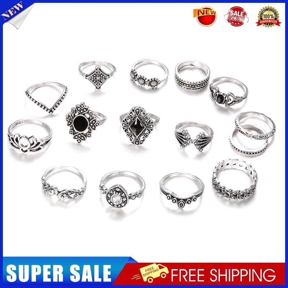 15pcs/set Bohemia Flower Ring Women Geometric Knuckle Finger Rings Jewelry