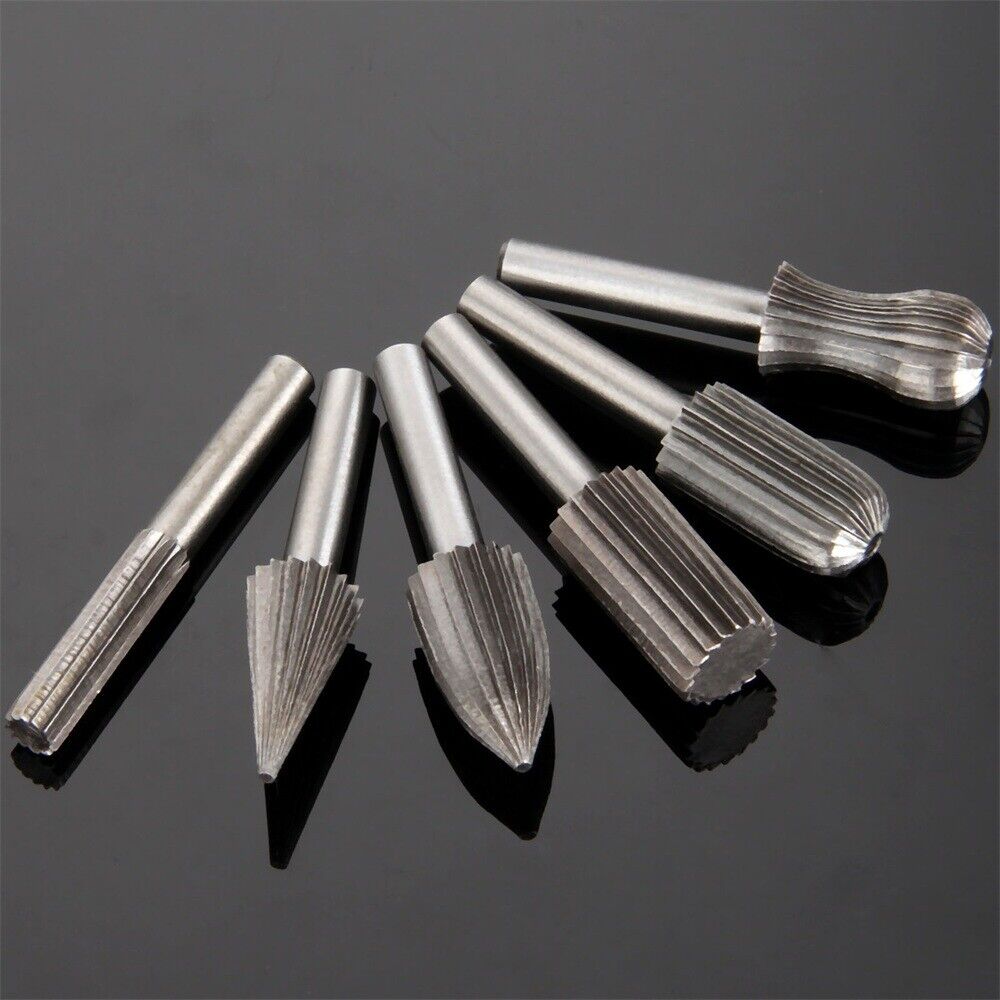 Durable 6Pcs High Speed Steel Rotary Burrs Drill Bit Set Tool Diameter 6mm Shank