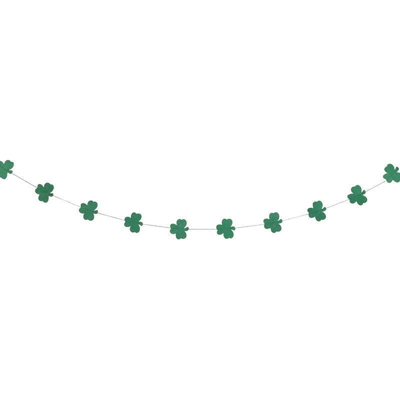 St Patrick's Day Paper Clover Garland Banner Green Shamrock Glitter Paper