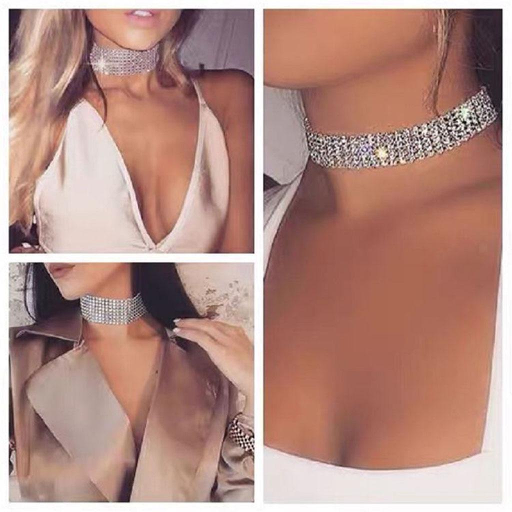 4Pcs Choker Collar Necklace  Rhinestones Shiny for Statement Men