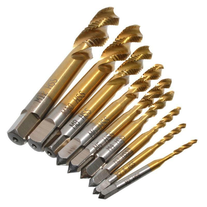 9pcs M2-M12 Titanium Coated High Speed Steel HSS Screw Thread Metric Spiral Taps