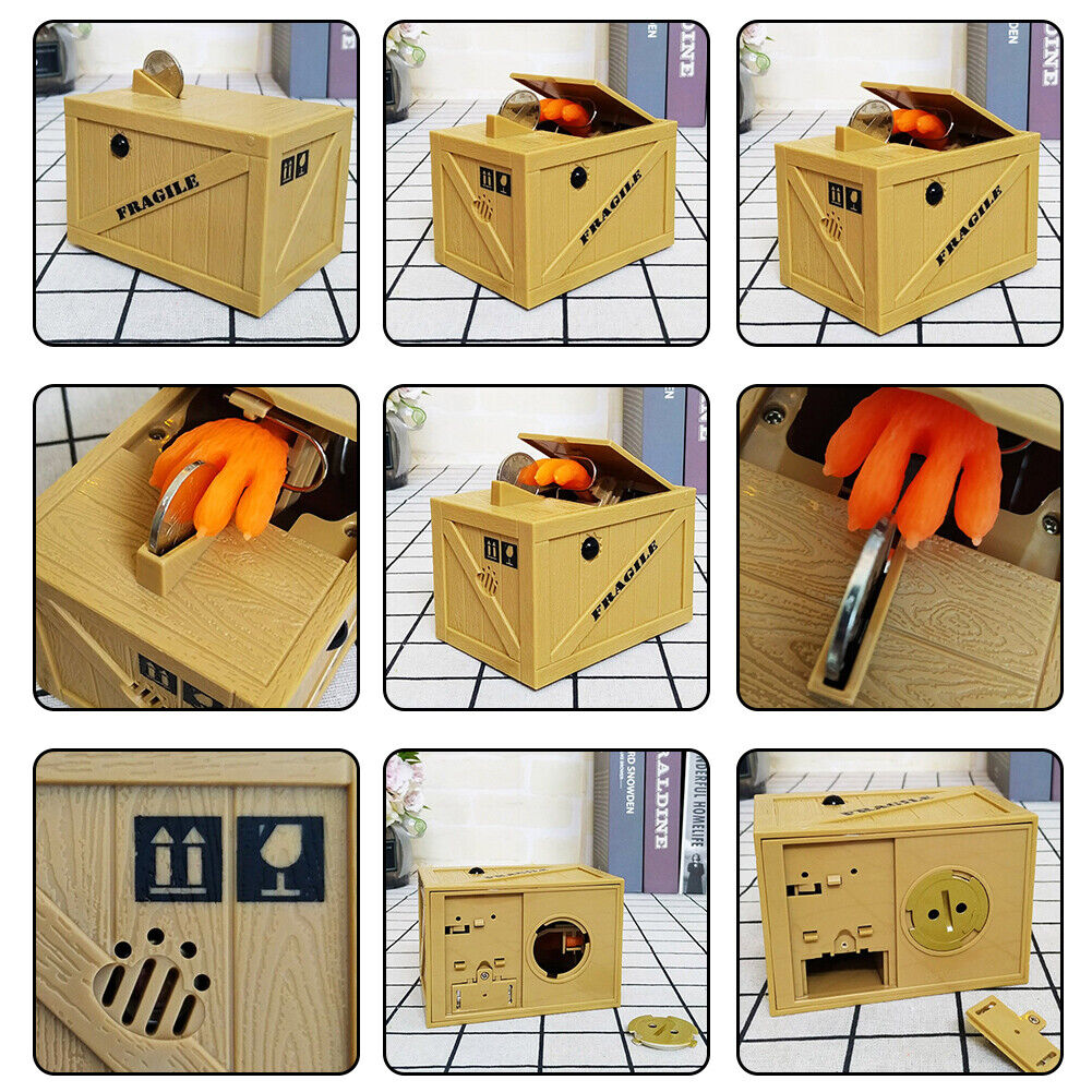 Hand Coin Box Steal Money Automated Thief Piggy Bank Electronic Saving Box