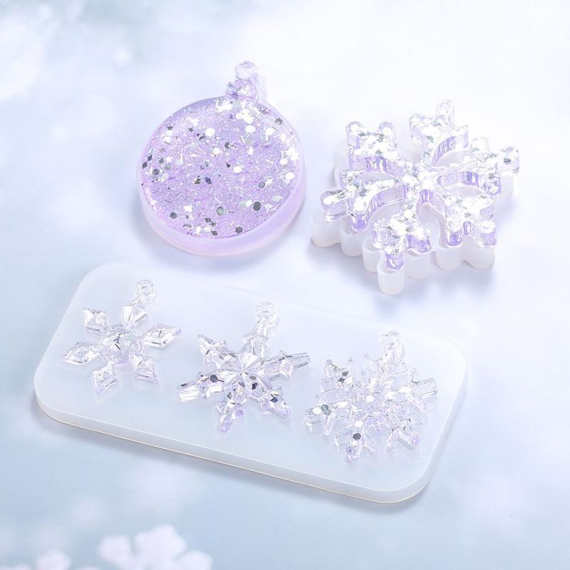 3x DIY Crystal Epoxy Mold Irregular Winter Snowflake Pendant Decor Silicone Mold