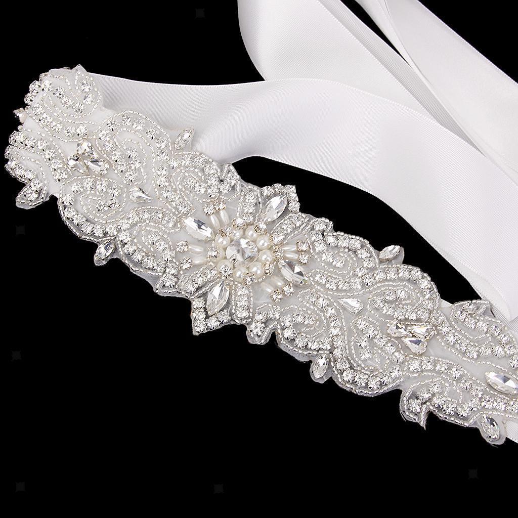Bridal Wedding Dress White Bling Rhinestone Crystal Sash Belt Accessories