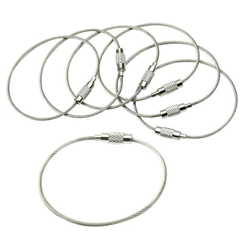 10Pcs Screw Locking Stainless Steel Wire Keychain Key Ring Cable Outdoor Hiking