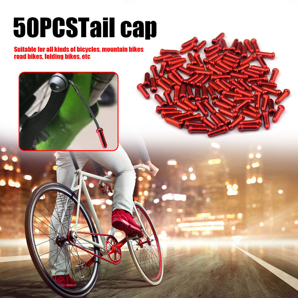 50pcs Bike Cable End Caps Aluminum Alloy Brake Shifter Cable Tips (Red)